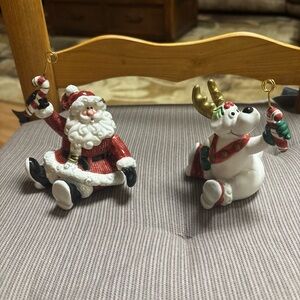 Fitz and Floyd Santa and Reindeer Holiday Place Card Holders Set